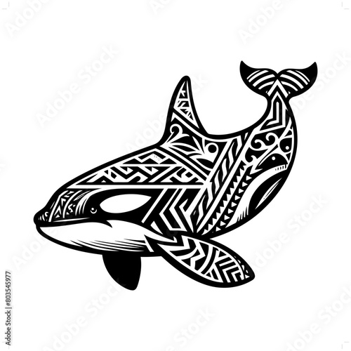 orca silhouette in animal ethnic, polynesia tribal illustration