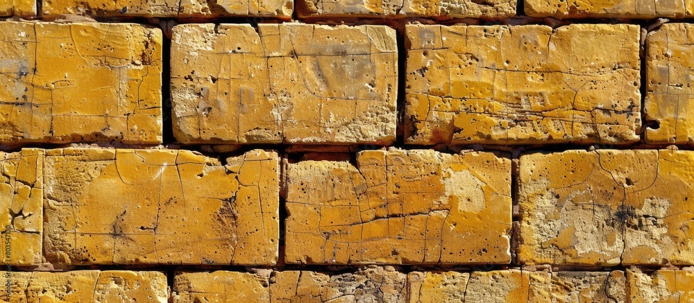 Ancient yellow brick wall texture, orange stone block wall texture, coarse, worn surface ideal for backgrounds, wallpapers, and graphic design on the web. Contemporary pattern for home interiors. Ancient yellow brick wall texture, orange stone block wall texture, coarse, worn surface ideal for backgrounds, wallpapers, and graphic design on the web. Contemporary pattern for home interiors.