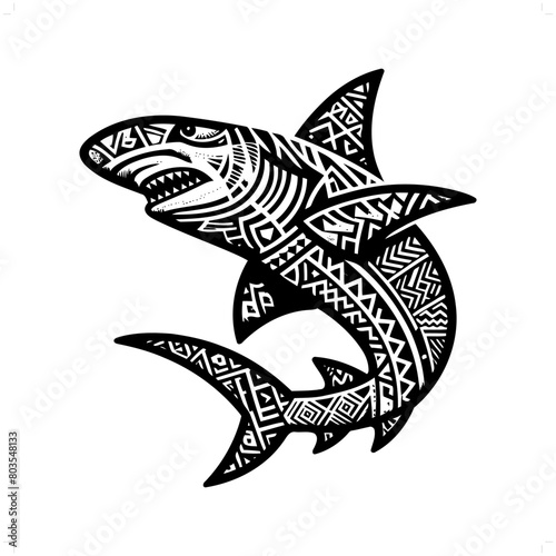 Shark silhouette in animal ethnic, polynesia tribal illustration