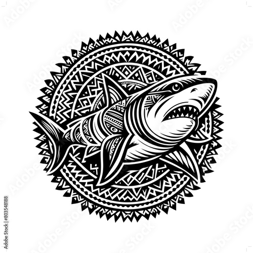 Shark silhouette in animal ethnic, polynesia tribal illustration