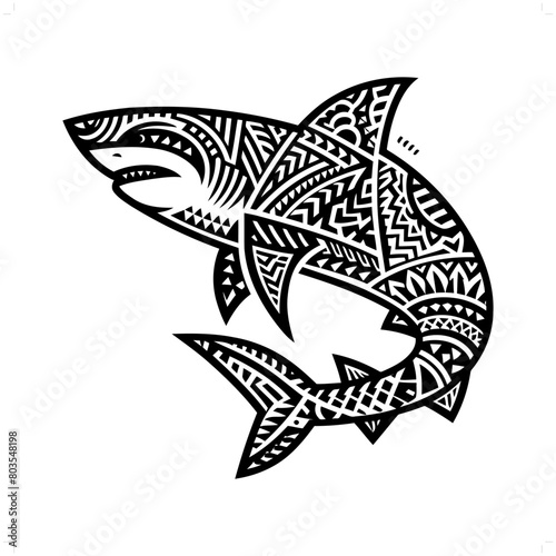 Shark silhouette in animal ethnic, polynesia tribal illustration