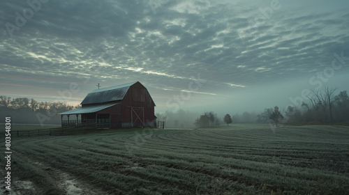 An old barn in a field. Farm landscape