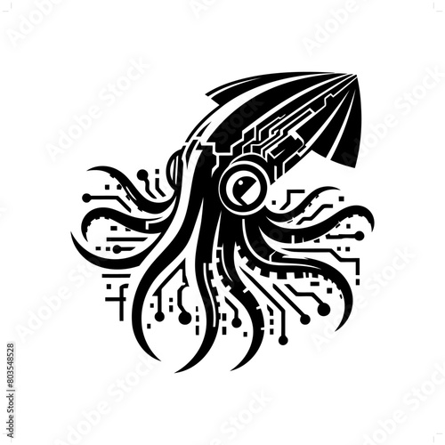 Squid silhouette in animal cyberpunk, modern futuristic illustration