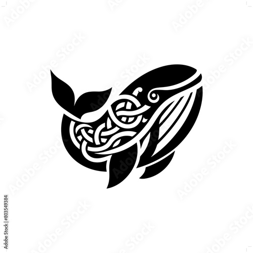 Whale silhouette in animal celtic knot, irish, nordic illustration