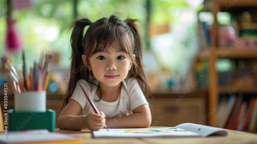preschooler painting with minimalistic art supplies, with soft natural light preschooler painting with minimalistic art supplies, with soft natural light