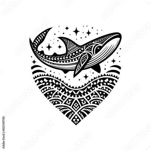 Whale silhouette in animal ethnic, polynesia tribal illustration