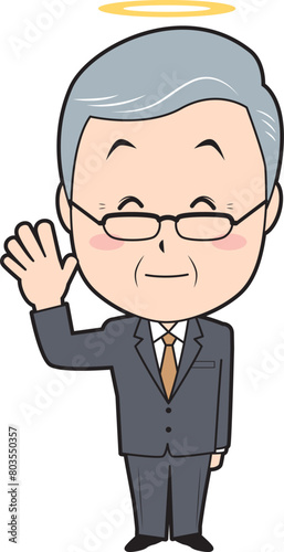 手を振る故人ビジネスマン