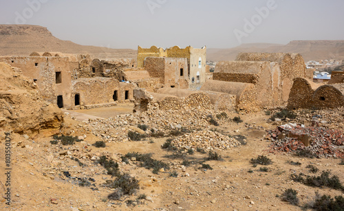 View of rural building Ghomrassen, Berber architecture located in Tataouine region of Tunisia, Africa