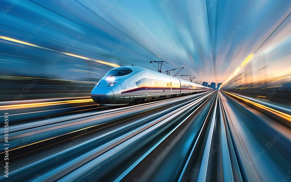 Fototapeta premium sleek maglev trains running towards the horizon