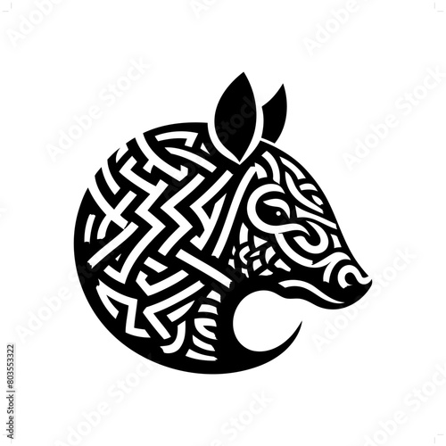 Pangolin, Armadillo silhouette in animal celtic knot, irish, nordic illustration