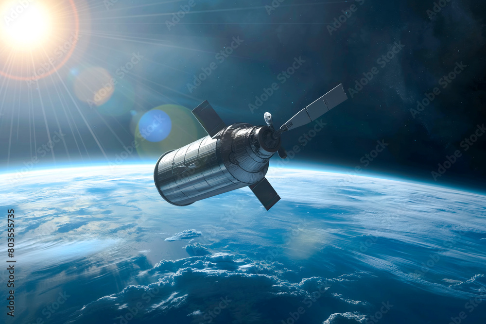 Obraz premium Spacecraft orbiting a distant exoplanet