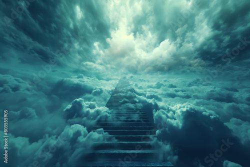Staircase leading to nowhere in a surreal dreamscape photo
