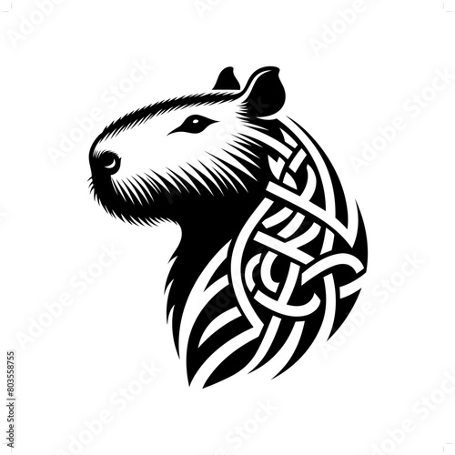 Capybara silhouette in animal celtic knot, irish, nordic illustration