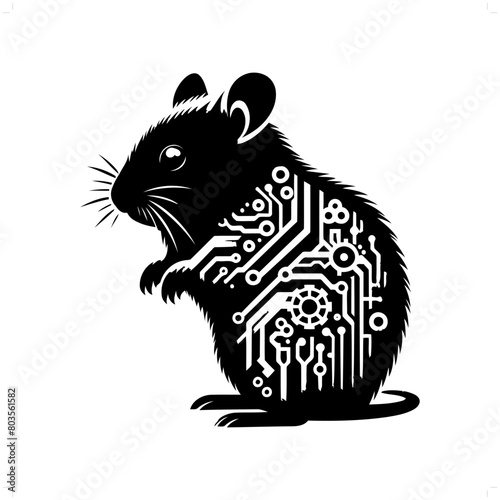 Hamster silhouette in animal cyberpunk, modern futuristic illustration