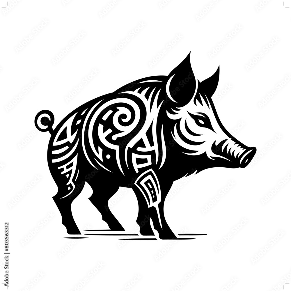 hog silhouette in animal cyberpunk, modern futuristic illustration