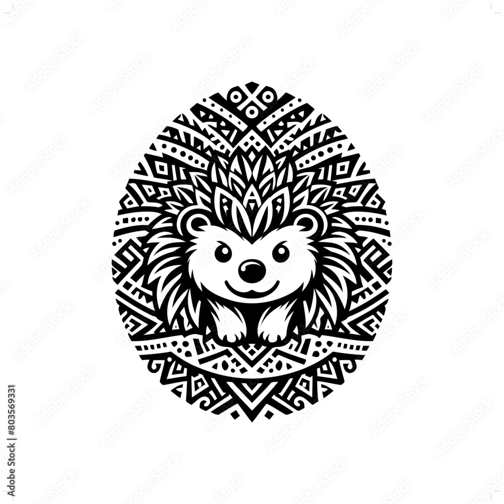 porcupine; hedgehog silhouette in animal ethnic, polynesia tribal illustration porcupine; hedgehog silhouette in animal ethnic, polynesia tribal illustration