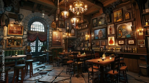 The Three Broomsticks of Hogsmeade, a wizards' bar serving butterbeer with an elf waiting on tables
