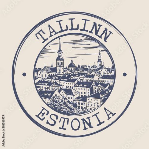 Tallinn, Estonia Stamp City Postmark. Silhouette Postal Passport. Round Vector Icon. Vintage Postage Design.