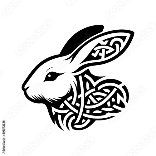 Rabbit silhouette in animal celtic knot, irish, nordic illustration