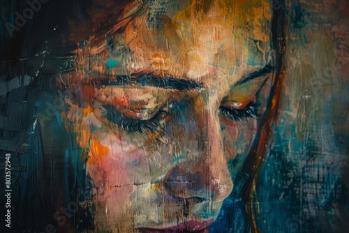 poignant portrait conveying deep sorrow and melancholy emotional human expression painting photo