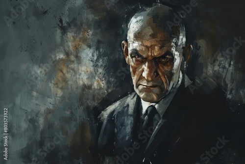 ruthless mafia boss with intense stare dramatic portrait digital painting photo