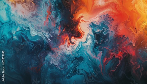 The image is an abstract painting. The colors are vibrant and the shapes are fluid. The painting has a sense of energy and movement. It is a beautiful and unique work of art.