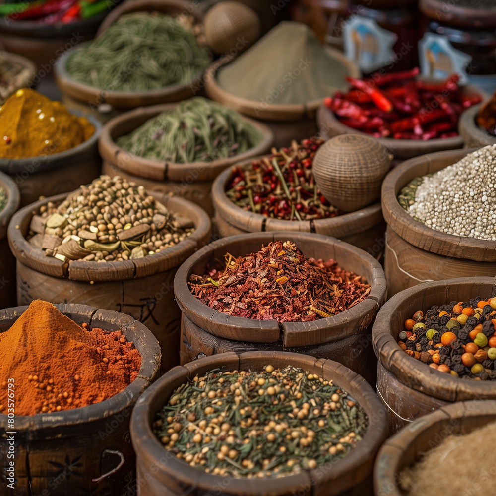 spices and herbs in a market spices and herbs in a market
