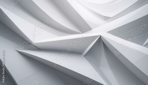 Origami-inspired paper folds creating sharp angles and shadows, in a monochromatic scheme  photo