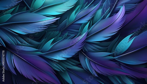  Sharp abstract feathers fanning out in a dramatic display, colored in a gradient from teal 