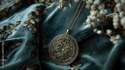 AntiqueStyle Brass Pendant Necklace Exuding VictorianEra Elegance photo