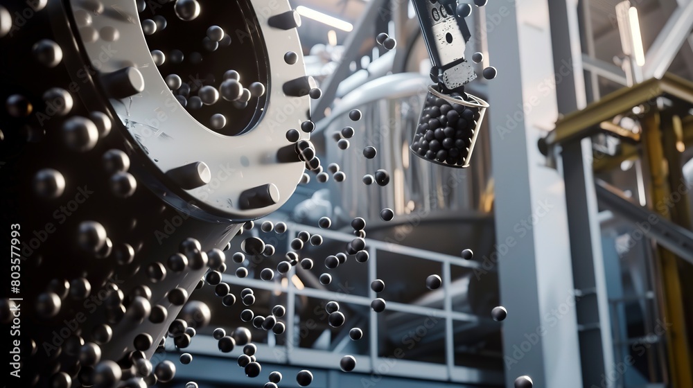 Catalyst loading into a reactor, close-up, detailed pellets and loading equipment Catalyst loading into a reactor, close-up, detailed pellets and loading equipment