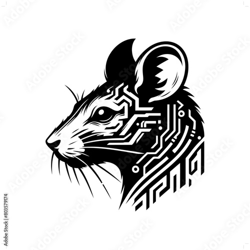mouse, rat silhouette in animal cyberpunk, modern futuristic illustration
