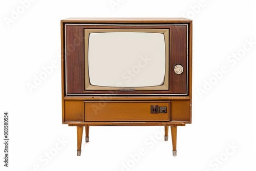 vintage retro tv television set with blank screen isolated on white studio photography