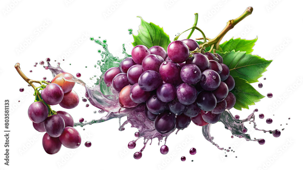 grape skices and juice splash in the background, illustration, without background, transparent