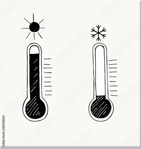 Sketch of Thermometer icon on white paper background , vector illustration