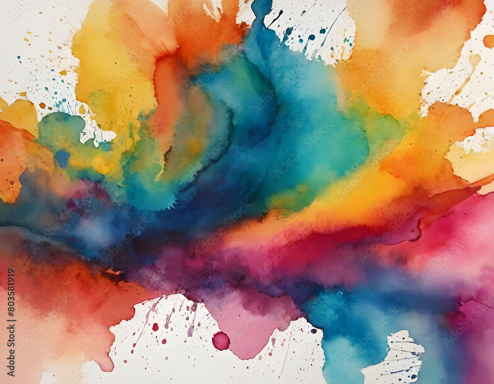 Fototapeta premium Colorful watercolor paint splatters on white background, isolated art element