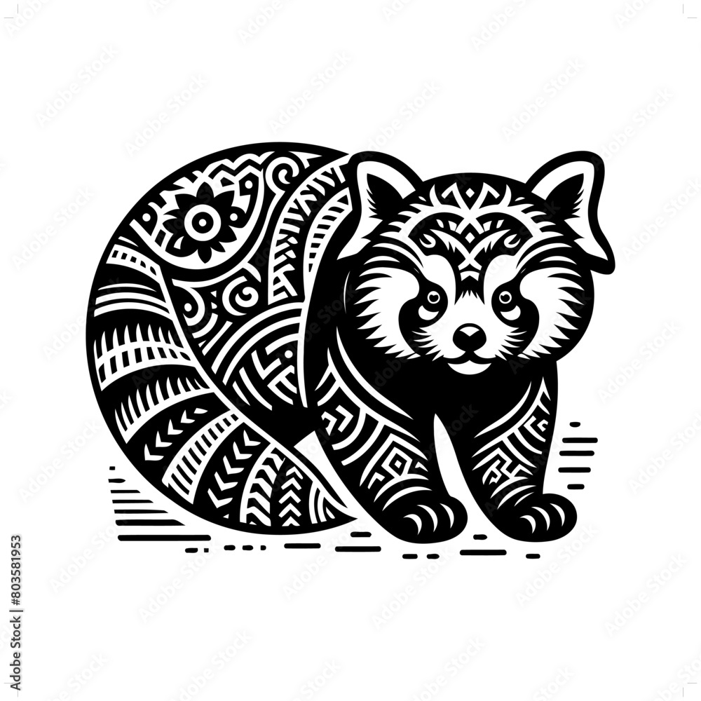 red panda silhouette in animal ethnic, polynesia tribal illustration