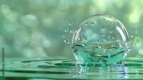 Artificial reflection of fluid green hydrogen water element bubbles, showcasing innovative technology. Ai Generated. photo