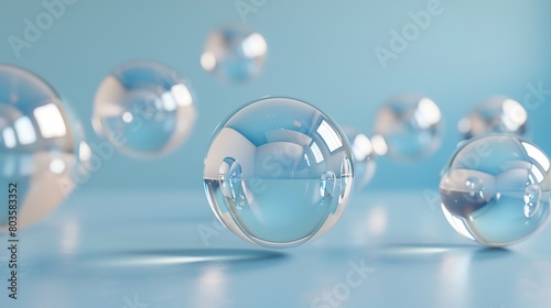Shiny transparent balls tumbling spread irregularly in the background. For banner design or a product template.