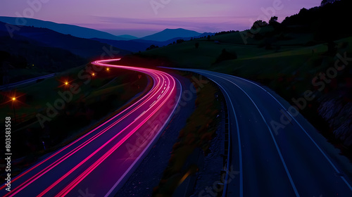 Busy Highway Captured in Long Exposure at Night