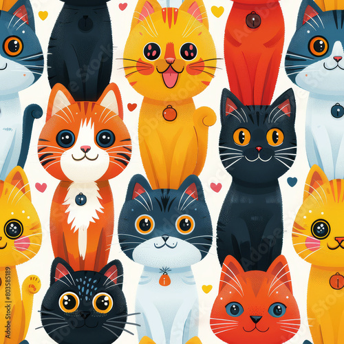 Cute cats colorful seamless pattern background © bcendet