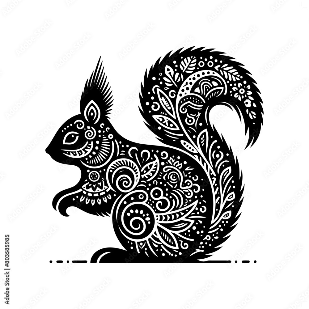 Squirrel silhouette in bohemian, boho, nature illustration Squirrel silhouette in bohemian, boho, nature illustration