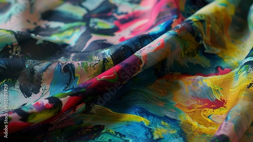 Digital printing on fabric, close-up, vibrant ink patterns on textile, precise detail 
