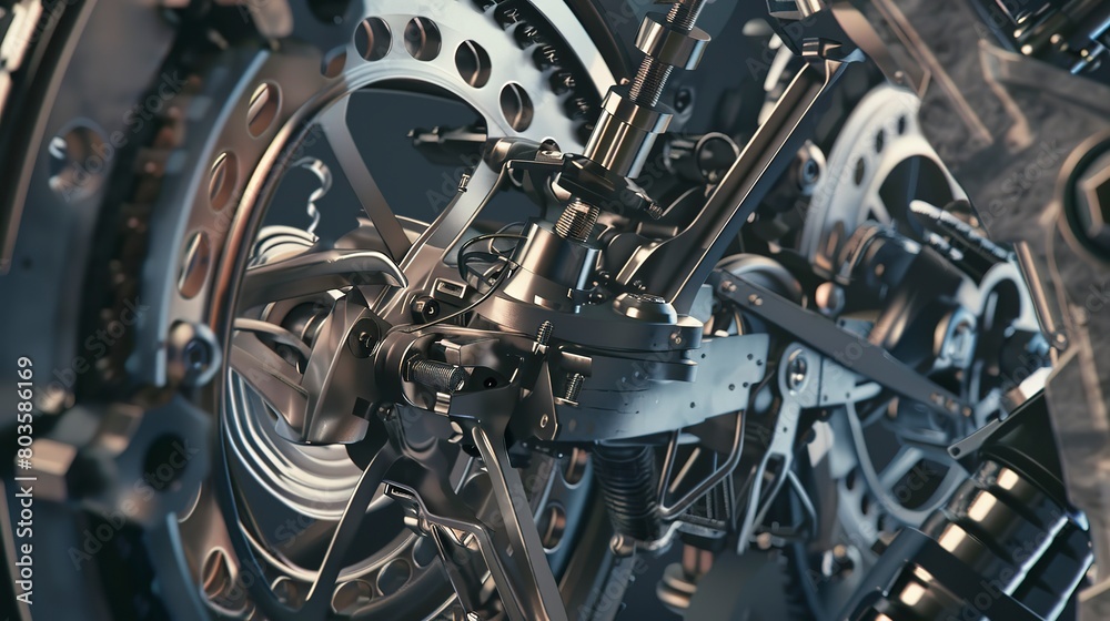 Fototapeta premium Ship engine assembly, close-up, detailed components being bolted together
