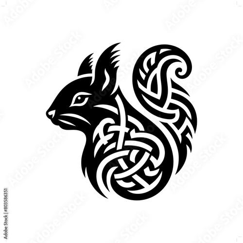 Squirrel silhouette in animal celtic knot, irish, nordic illustration