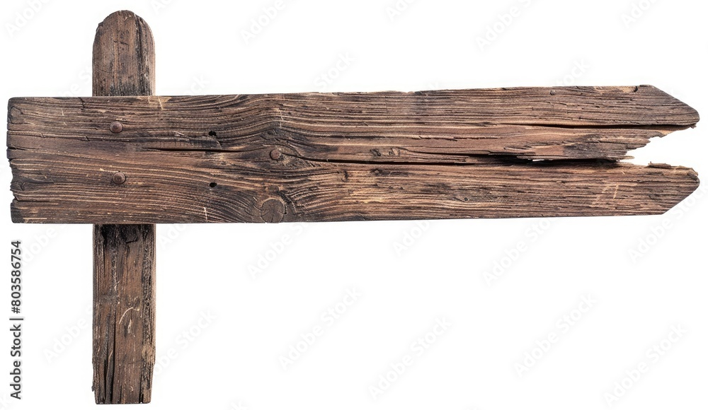 A wooden sign isolated on white, a blank canvas ready for messages or a rustic touch of decor. Ai Generated.