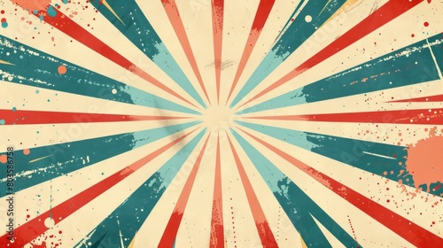 A colorful, splattered background with a red, white, and blue stripe, copy space, inspired by vintage circus photo