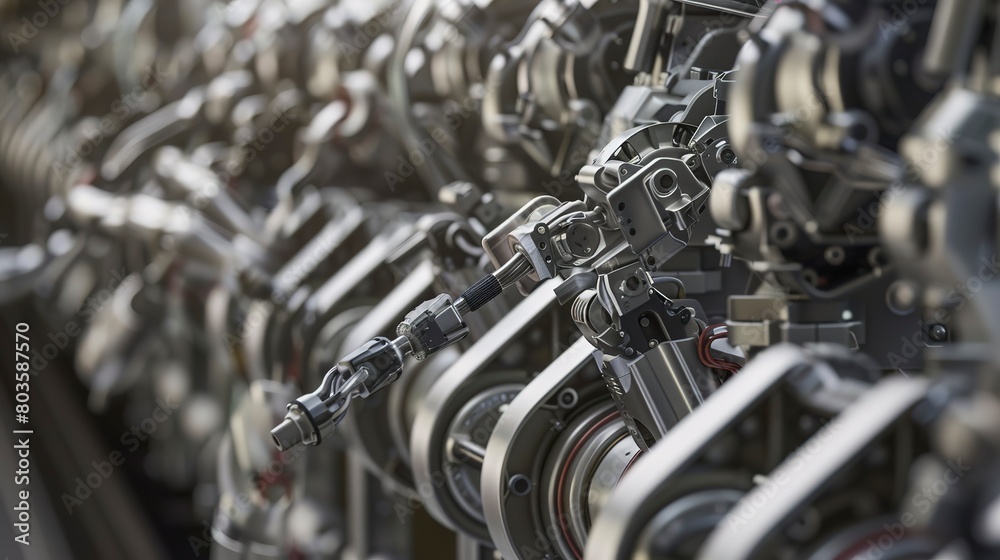 Assembly line robots manufacturing cars, close-up, synchronized movements, clear precision Assembly line robots manufacturing cars, close-up, synchronized movements, clear precision
