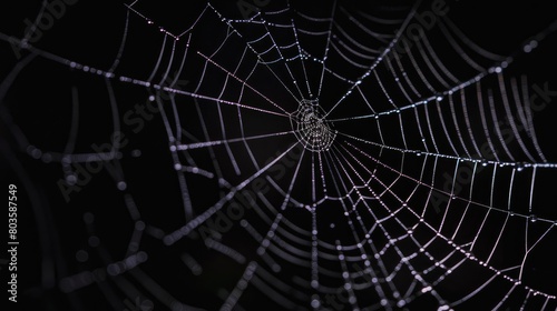 Spooky Halloween background with black lace spider web silhouette against a dark backdrop, Ai Generated.