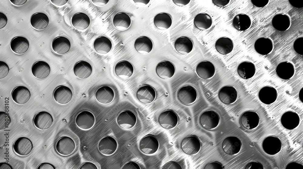 Abstract stainless steel checker plate with round hole punch, a rugged and industrial background. Ai Generated. Abstract stainless steel checker plate with round hole punch, a rugged and industrial background. Ai Generated.